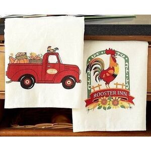 Farm Fresh Kitchen Towels 2pc Rooster Inn Sunflower Red Produce Truck Pumpkin